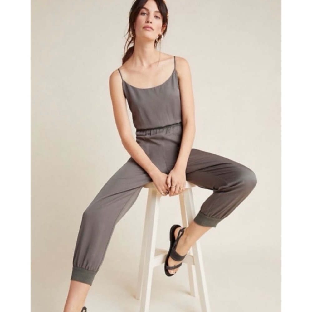 Anthropologie Nisa Jogger Jumpsuit Olive Green Lyocell Boho Utilitarian